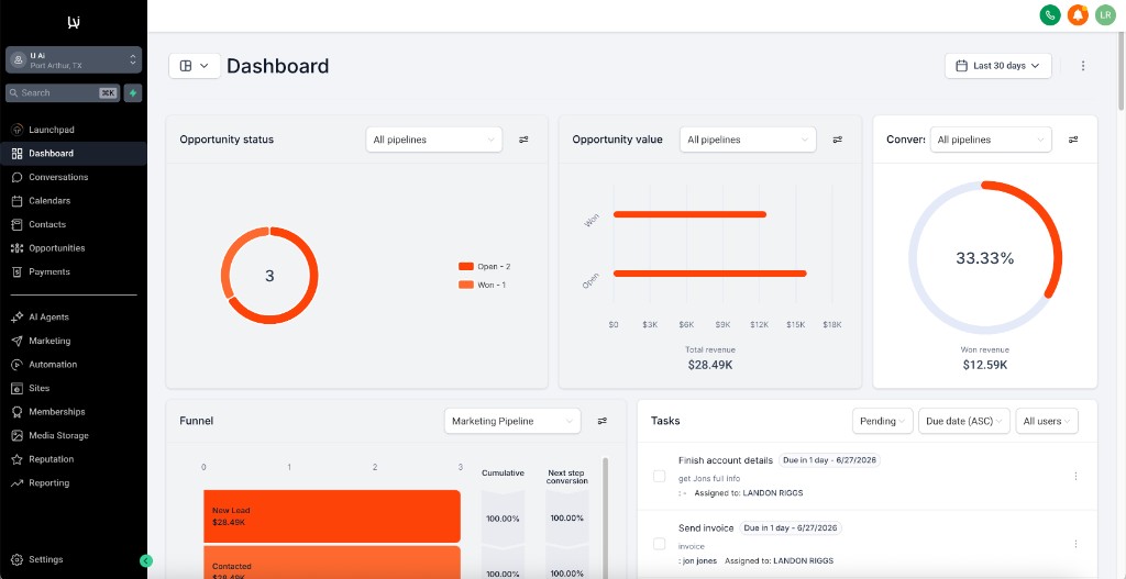 U ai CRM dashboard for home service contractors