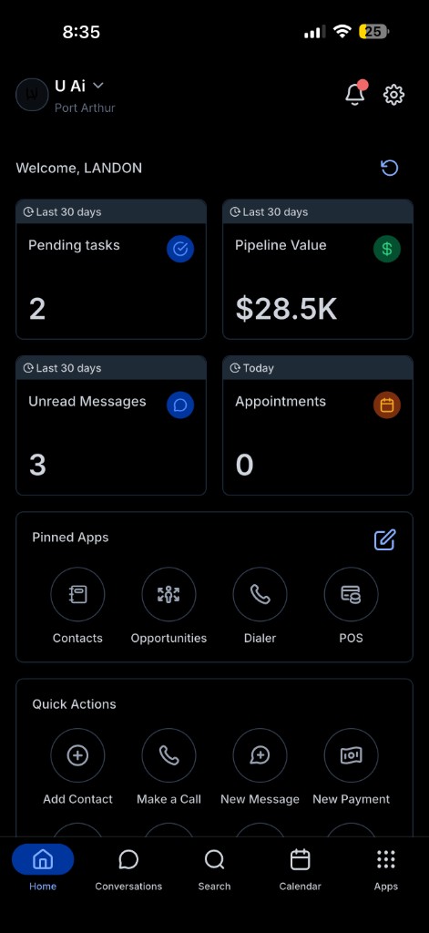 U ai mobile home dashboard